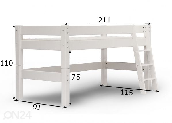Suwem puolikorkea parvisänky viistotikkailla 80x200 cm mitat