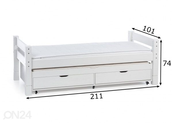 Suwem sänky Lahe 90x200 cm + varavuode laatikoilla mitat