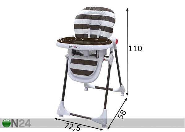 Syöttötuoli BRITTON® YUKI2 BROWN STRIPE mitat