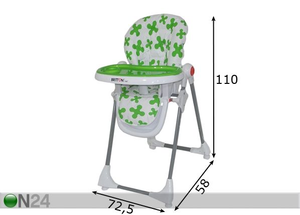 Syöttötuoli BRITTON® YUKI2 GREENFLOWER mitat