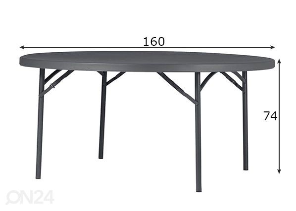 Taitettava puutarhapöytä Ø 160 cm mitat