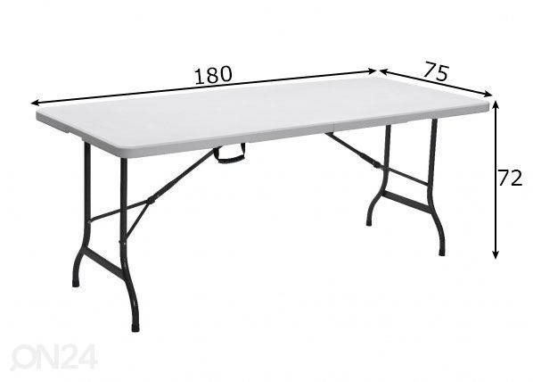 Taitettava puutarhapöytä 75x180 cm mitat