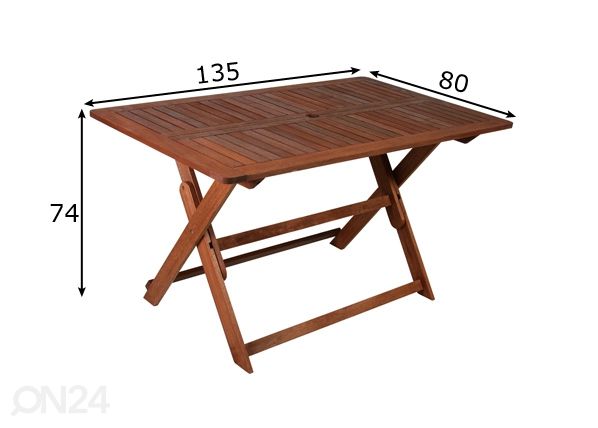 Taitettava puutarhapöytä Modena 80x135 cm mitat