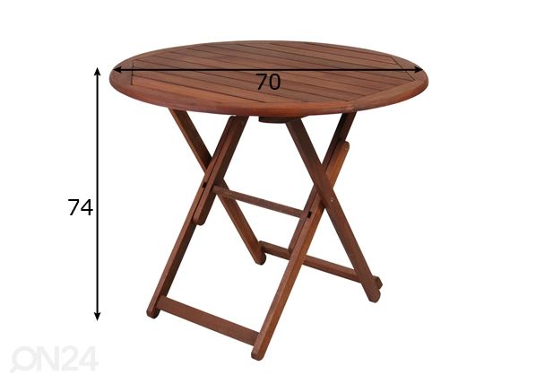 Taitettava puutarhapöytä Nantes Ø 70 cm mitat