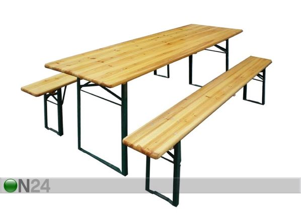 Taitettavat puutarhakalusteet, pöytä 50x220 cm + 2 penkkiä