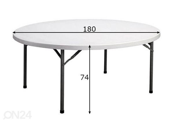 Taittopöytä Ø 180 cm mitat