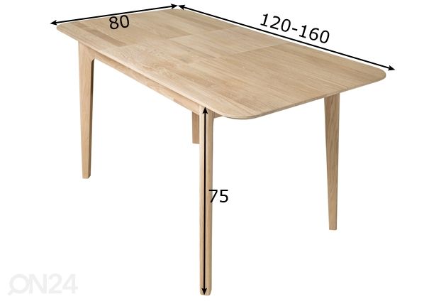 Tammi jatkettava ruokapöytä Frans 1P 120-160x80 cm, valkoinen öljy mitat