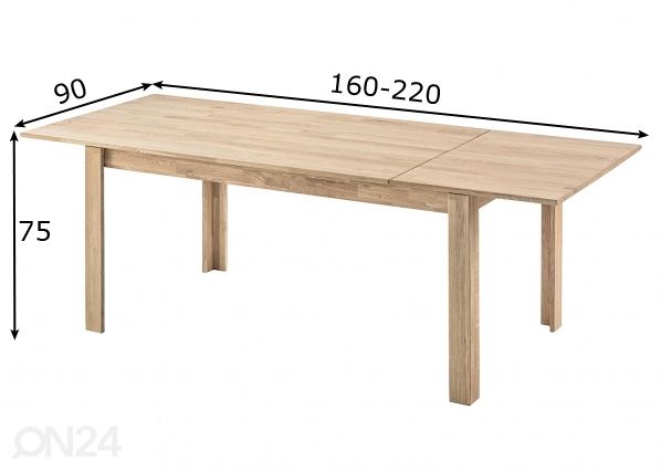 Tammi jatkettava ruokapöytä Liina 2 160-220x90 cm, valkoinen öljy mitat