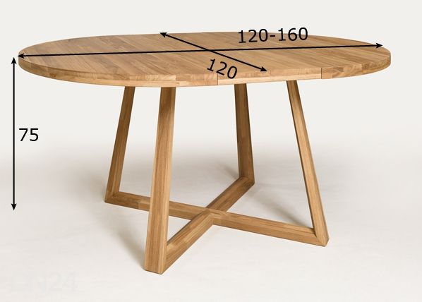 Tammi jatkettava ruokapöytä Merbi 120/160x120 cm mitat
