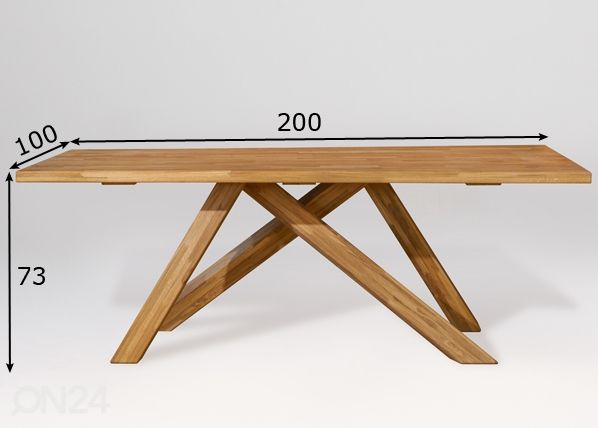 Tammi ruokapöytä Dexter 1 200x100 cm mitat