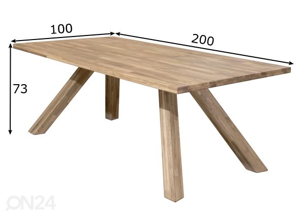 Tammi ruokapöytä Dexter 3 200x100 cm, valkoinen öljy mitat
