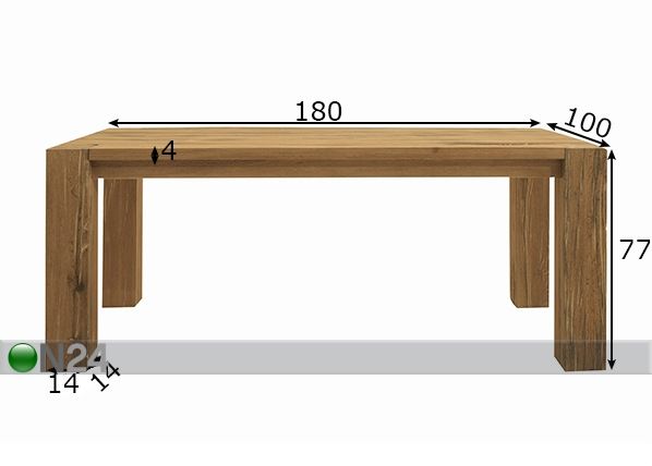 Tammi ruokapöytä Fausto 100x180 cm mitat