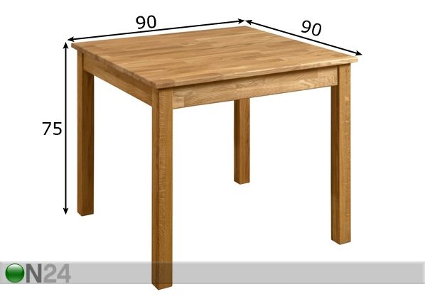 Tammi ruokapöytä Lem 90x90 cm mitat