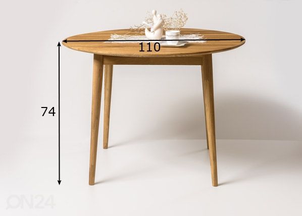 Tammi ruokapöytä Vienna Ø110 cm mitat