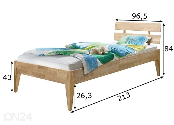 Tammi sänky Elke 90x200 cm, valkoinen öljy mitat