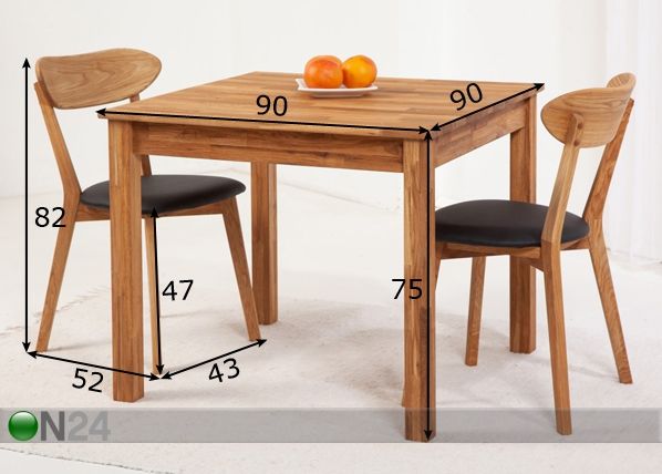 Tamminen ruokailuryhmä Lem 2 90x90 cm mitat