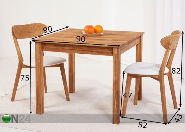 Tamminen ruokailuryhmä Lem 90x90 cm mitat