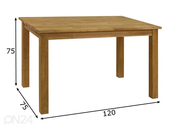 Tamminen ruokapöytä GLOUCESTER 75x120 cm mitat