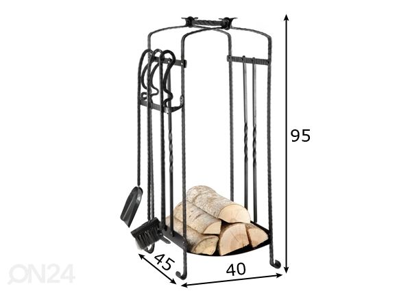 Taottu puukori ja takkavälineet mitat