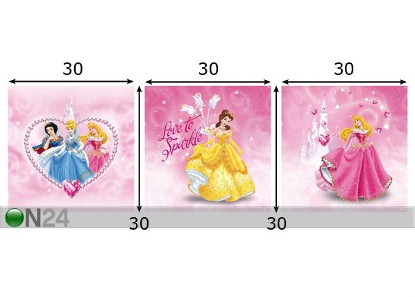 Taulut DISNEY PRINCESS 30x30 cm, 3 kpl mitat