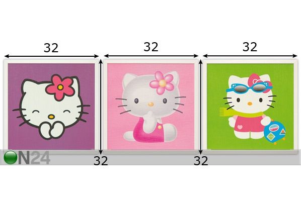 Taulut HELLO KITTY 32x32 cm, 3 kpl mitat