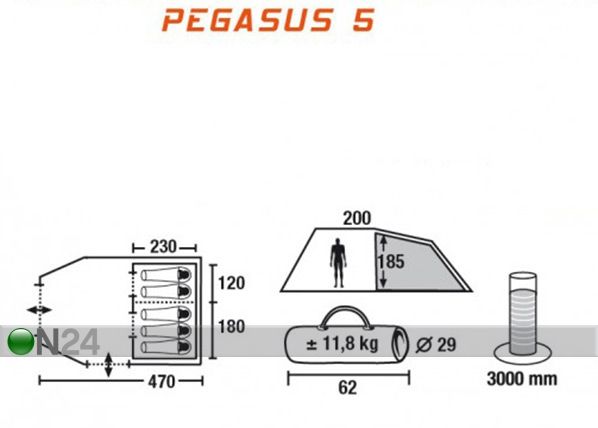 Teltta HIGH PEAK PEGASUS 5 ruskea/tummanruskea mitat