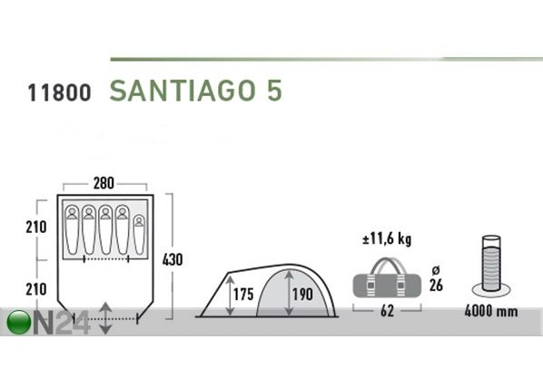 Teltta HIGH PEAK SANTIAGO 5 vaaleanharmaa/tummanharmaa mitat