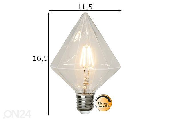 timantin muotoinen LED-lamppu E27 3,2W mitat
