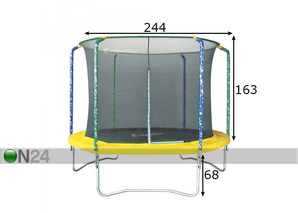 Trampoliini turvaverkolla SUN 244 cm mitat