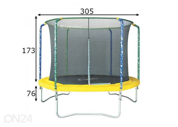 Trampoliini turvaverkolla SUN 305 cm mitat