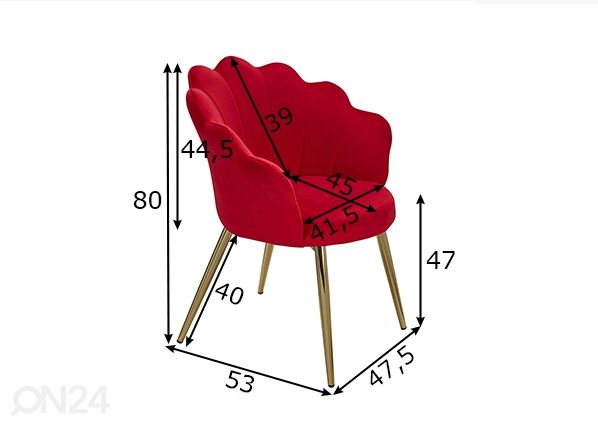Tuoli, punainen mitat
