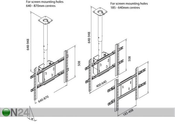 TV -kattokiinnitys 50" asti mitat