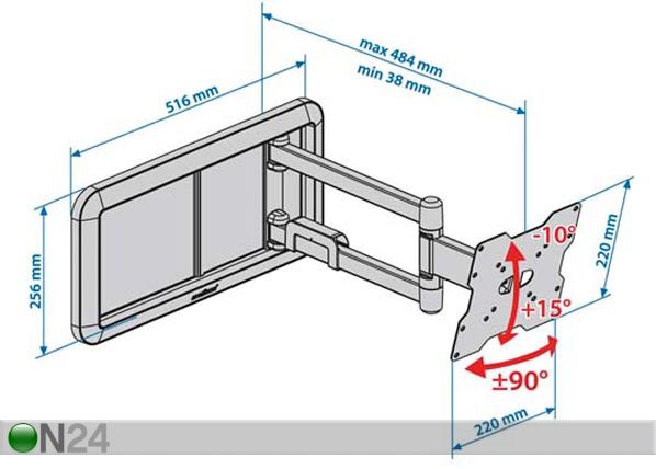 TV Seinäteline Stile DRS200 mitat