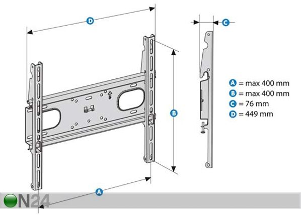 TV Seinäteline Stile F400, musta mitat