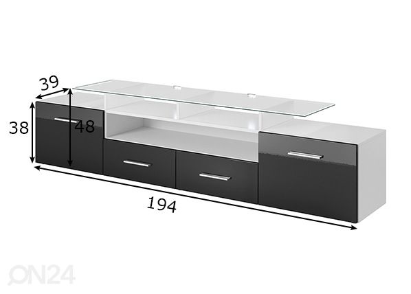 TV-taso 194 cm mitat