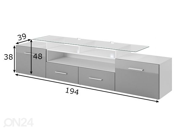 TV-taso 194 cm mitat