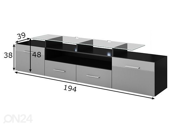 TV-taso 194 cm mitat