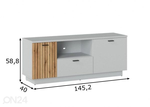 TV-taso Alverno 145 cm, vaaleanharmaa/ tammi mitat