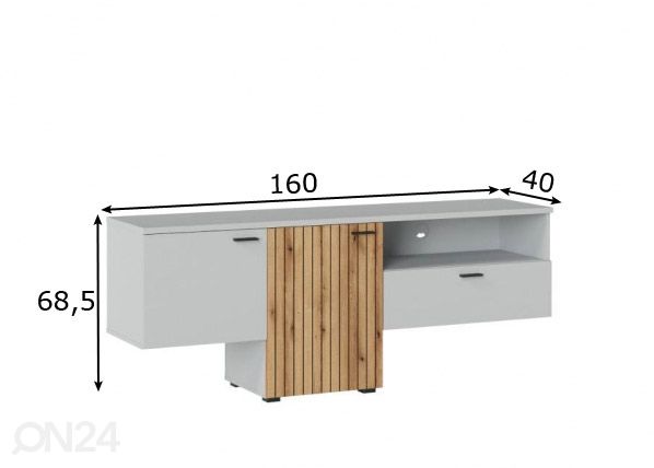 TV-taso Alverno 160 cm, vaaleanharmaa/ tammi mitat