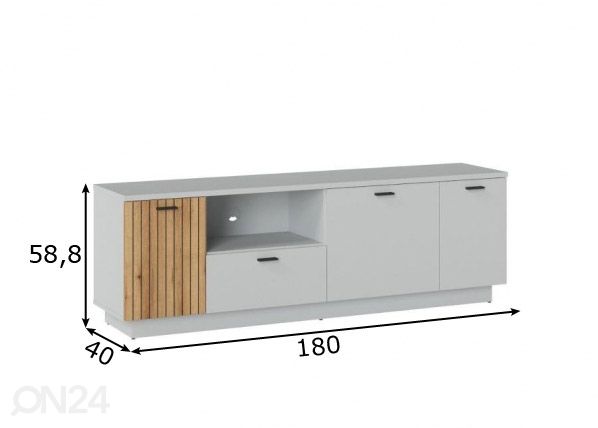 TV-taso Alverno 180 cm, vaaleanharmaa/ tammi mitat