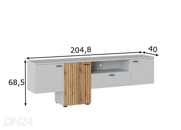TV-taso Alverno 205 cm, vaaleanharmaa/ tammi mitat