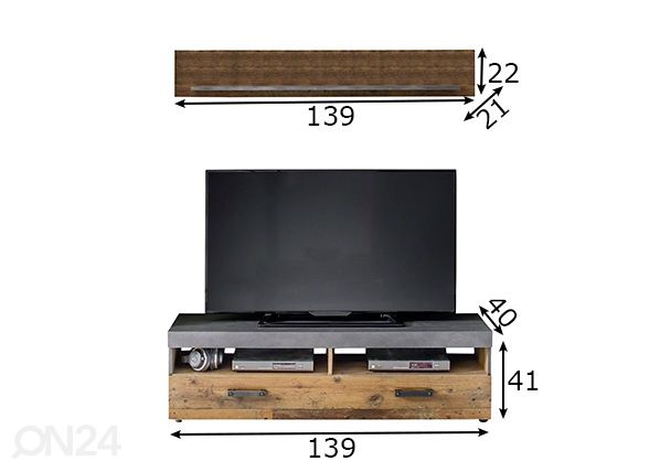 TV-taso + seinähylly Indy mitat
