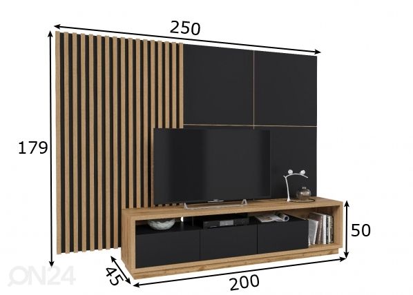 TV-taso + seinäpaneelit 3 kpl mitat