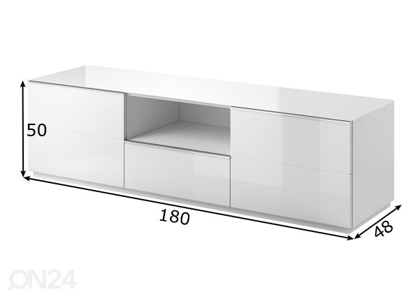 TV-taso, valkoinen 180 cm mitat