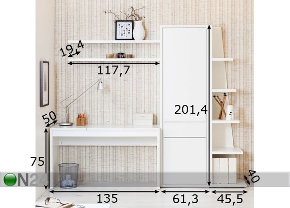 Työhuoneryhmä QUADRA mitat