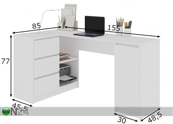 Työpöytä Corner L mitat