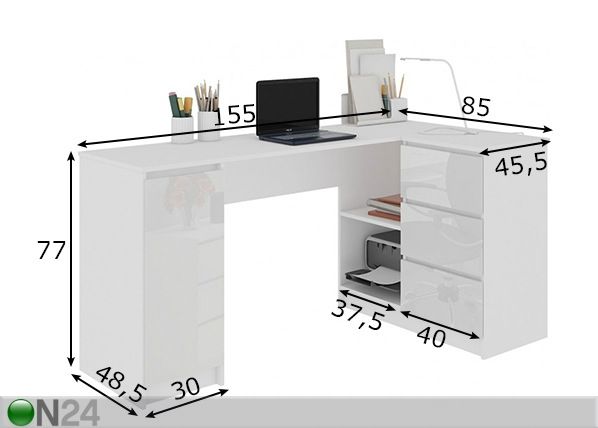 Työpöytä Corner R mitat