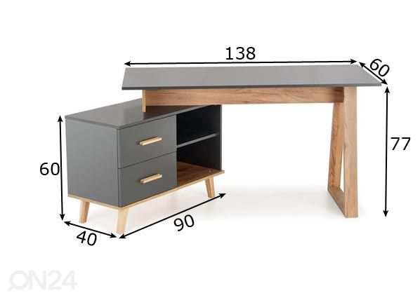 Työpöytä Ecke mitat
