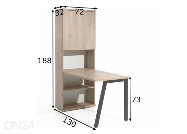 Työpöytä + hylly Home 2, tammi/ musta mitat