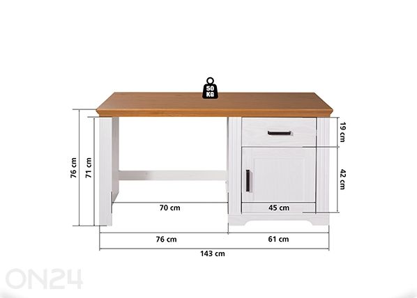 Työpöytä Maluno 65x150 cm mitat